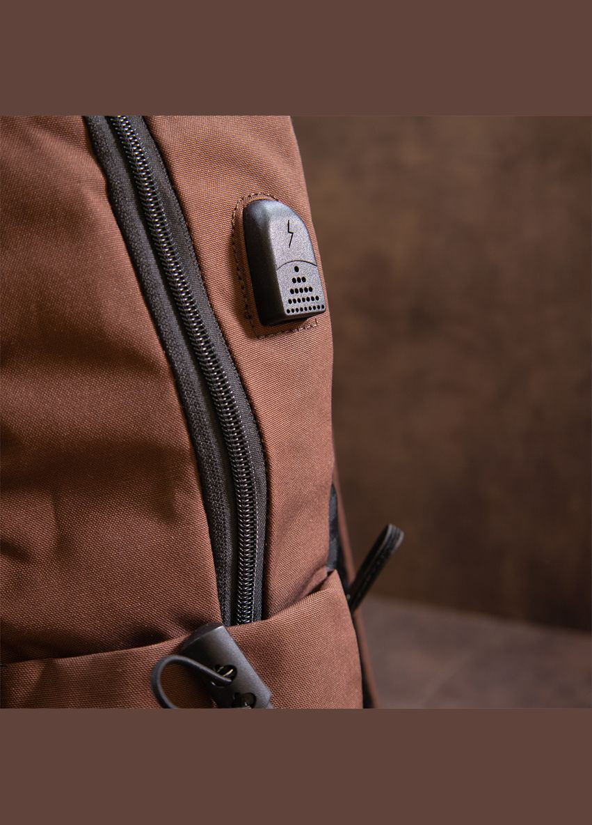 Рюкзак дорожній текстильний з кишенями та USB роз'ємом коричневий (sku_20626) No Brand (329860313)