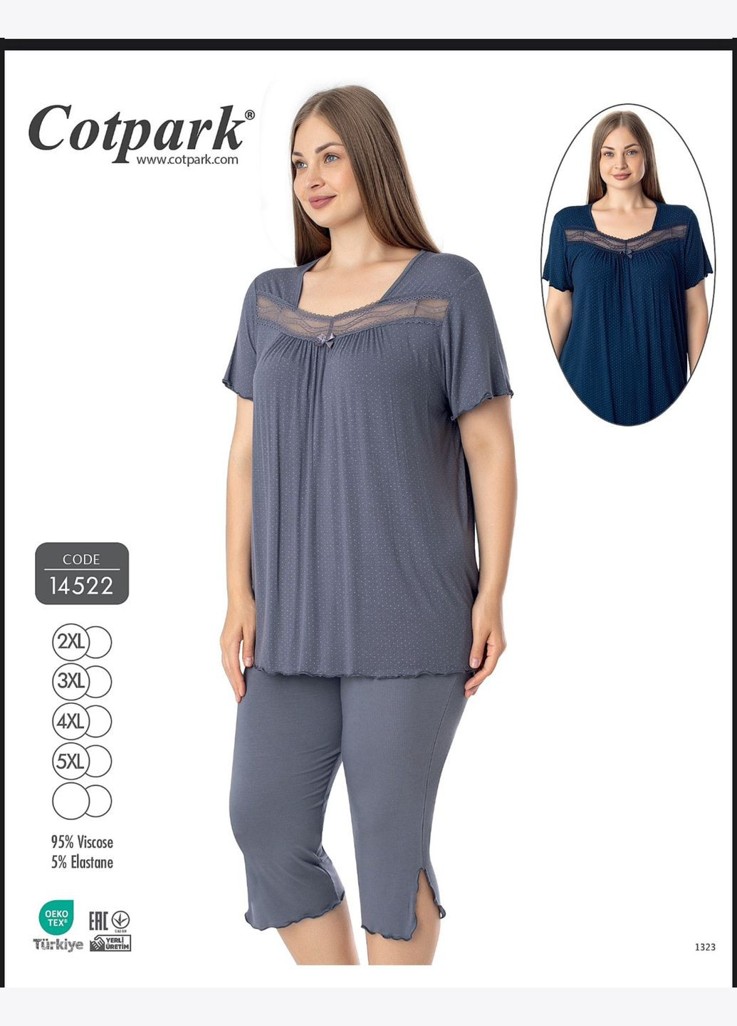 Темно-синя всесезон жіноча піжама, синього кольору, футболка з капрями футболка + капрі Cotpark