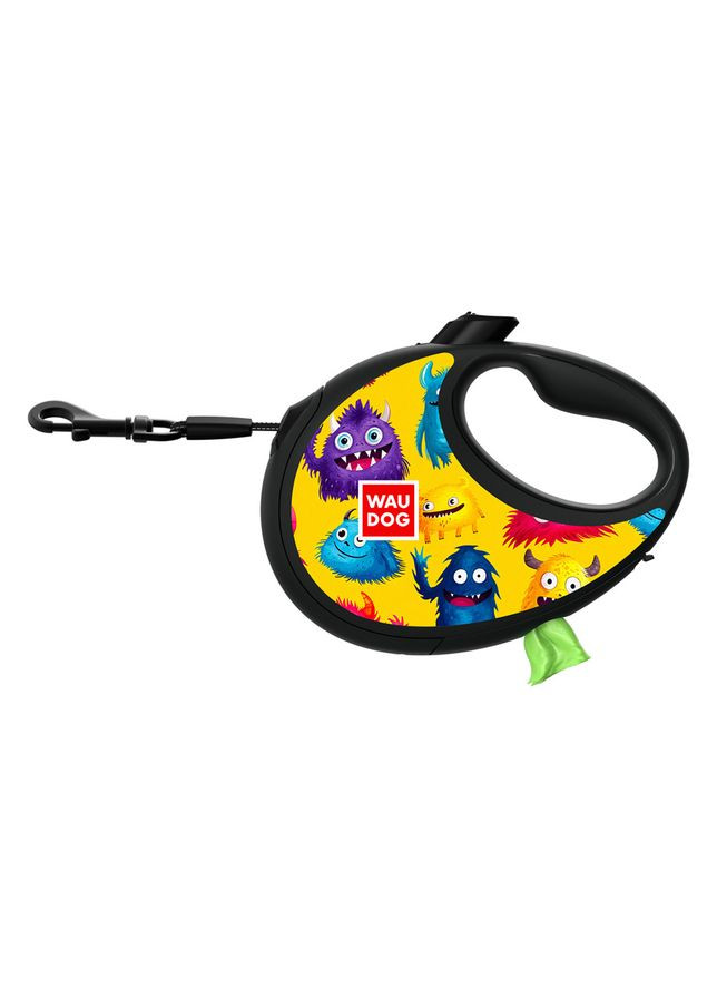 Повідець-рулетка для собак WAUDOG R-leash з контейнером для пакетів, малюнок "Мохнаті монстри", світловідбивна стрічка,, до 12 No Brand (363197348)