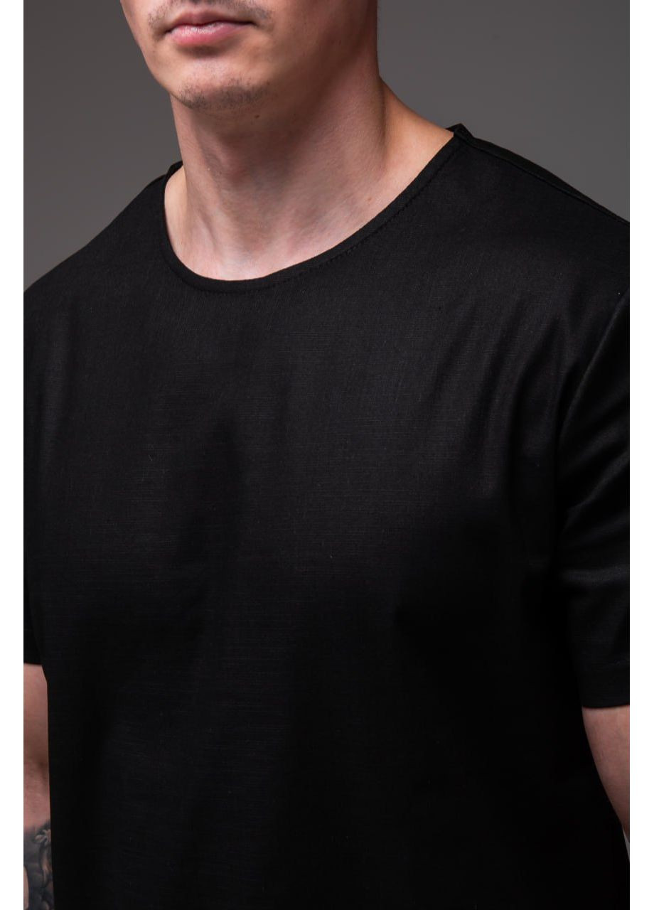 Чорна базова лляна футболка з коротким рукавом Vakko