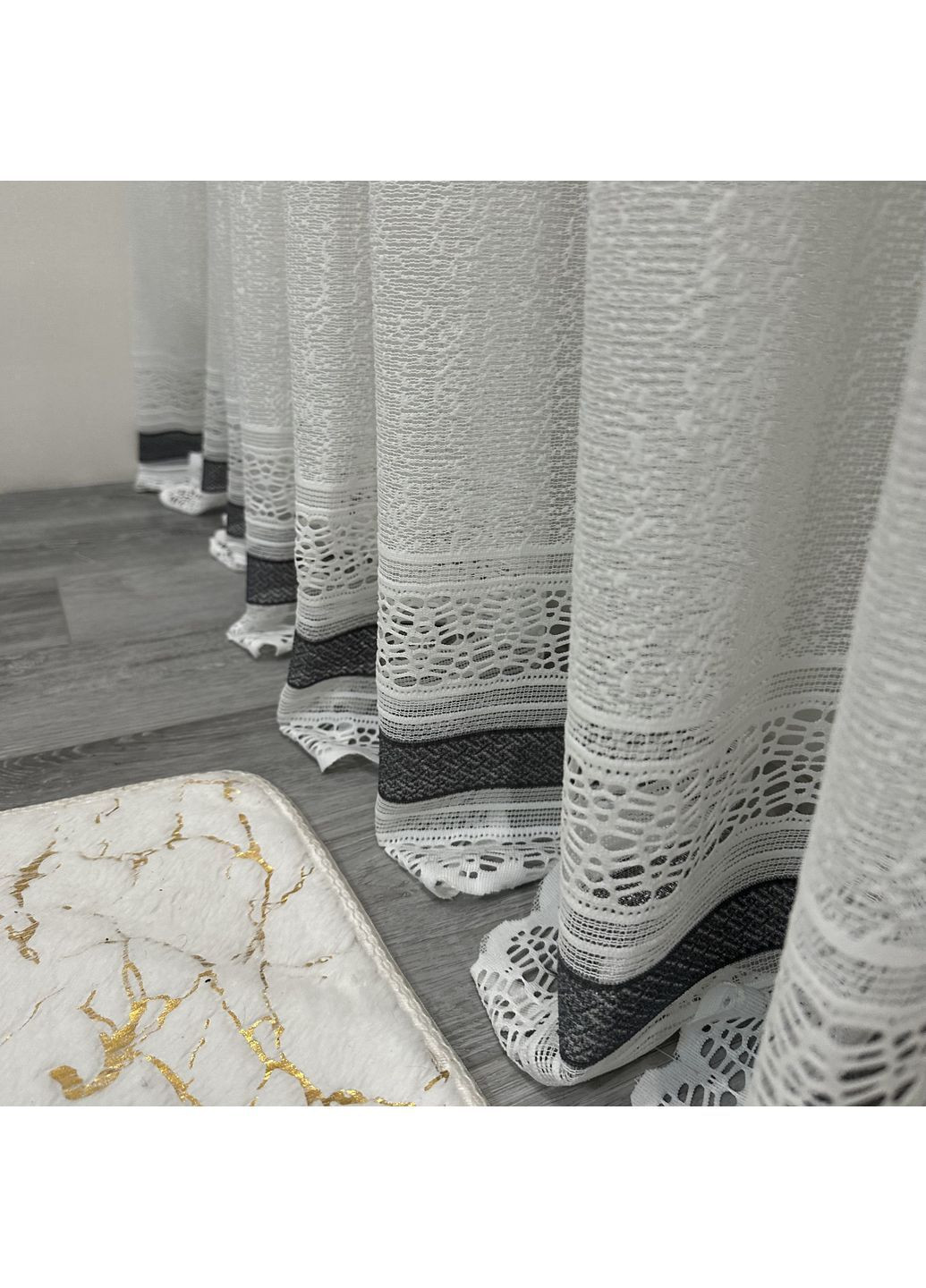 Эксклюзивный тюль Жаккард "Модерн" с узором, 500х270 см – Готовая на Тесьме белого цвета с серыми полосками. No Brand (363834556)