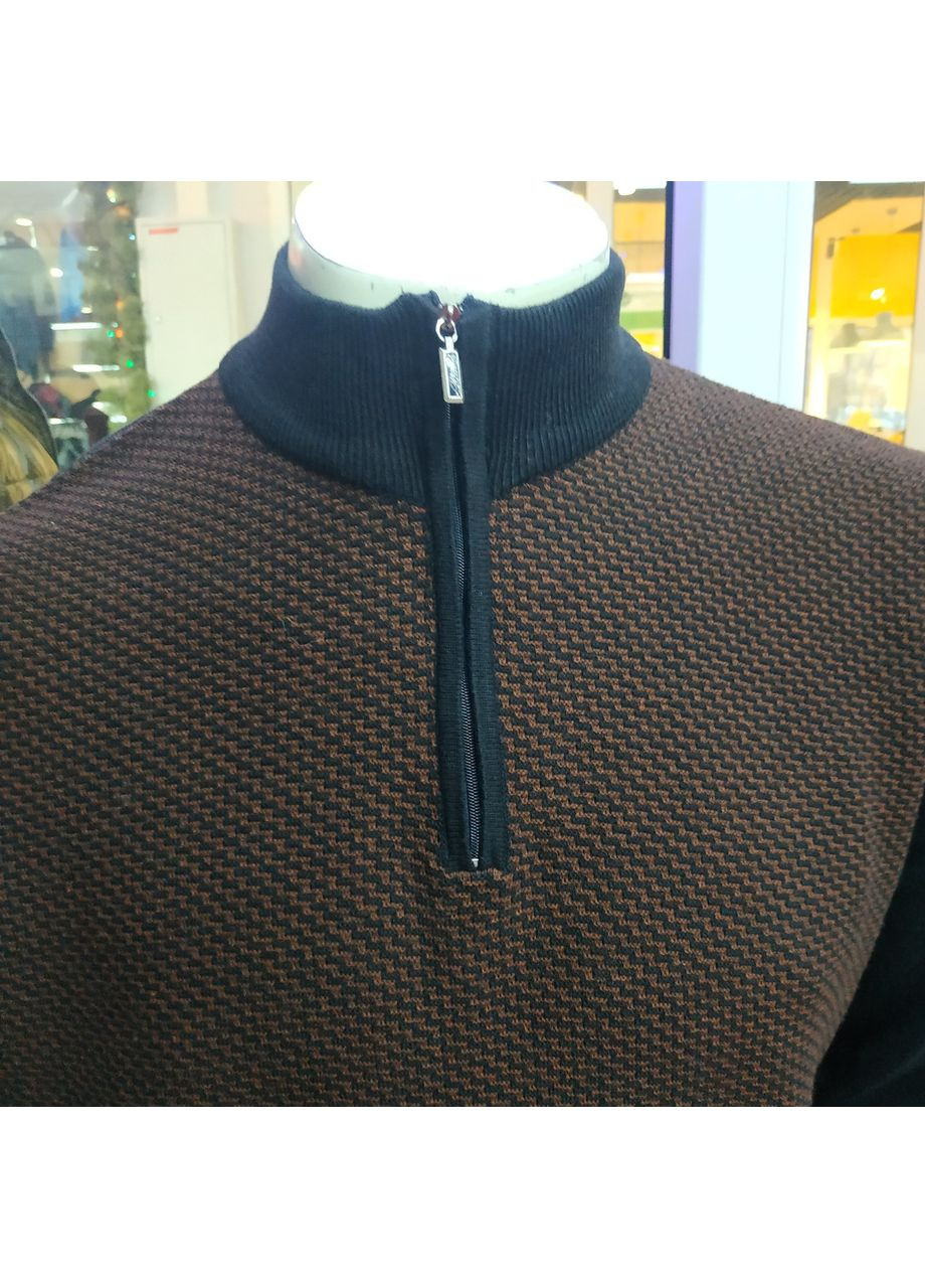 Коричневый демисезонный свитер мужской джемпер с молнией под горло No Brand