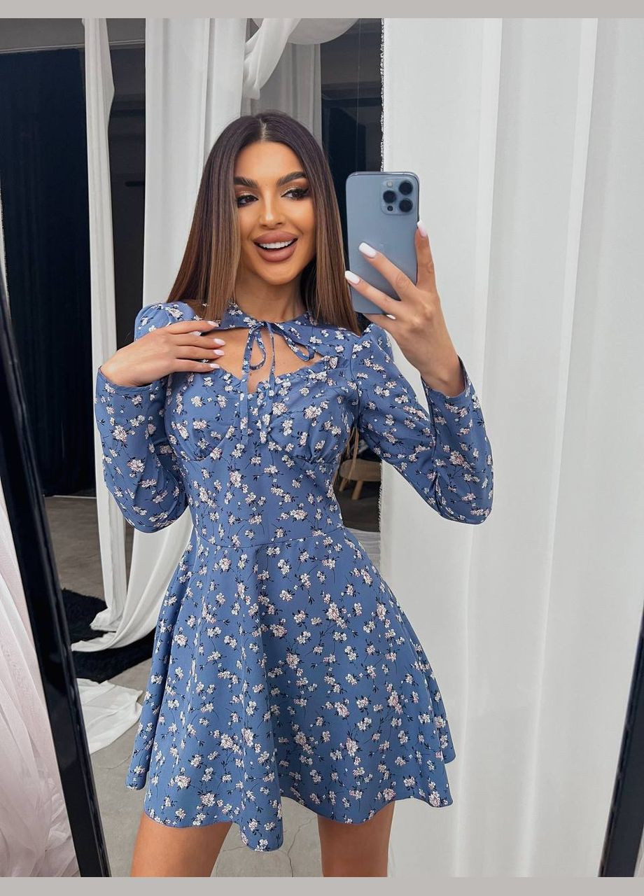 Сіро-голубий кежуал міні сукня в квітковий принт Adelante з квітковим принтом