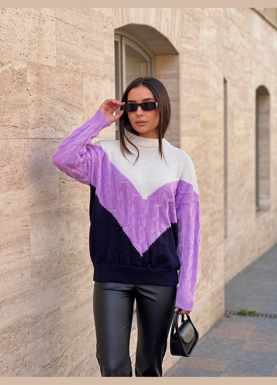 Бузковий демісезонний в'язаний жіночий светр з горлом бузкового кольору 29891 No Brand