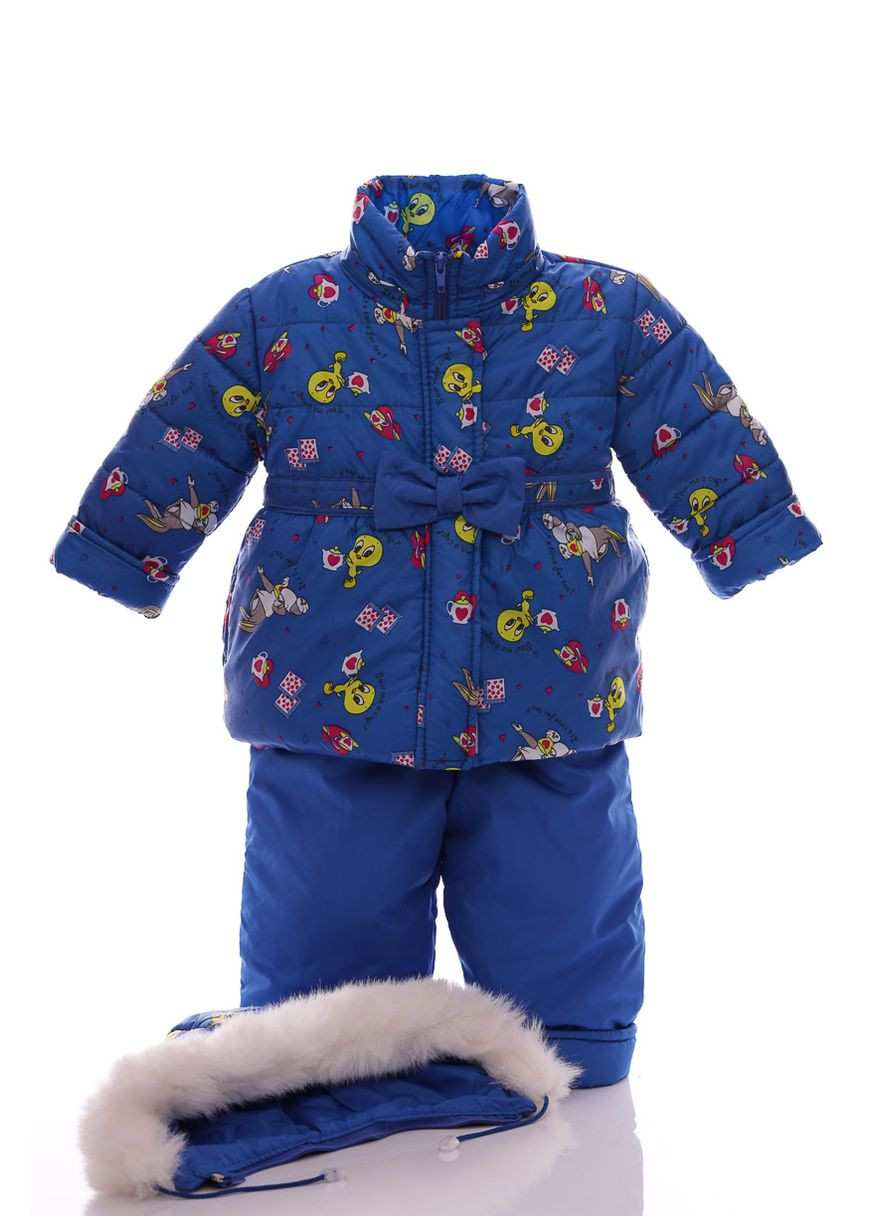Синий зимний комбинезон на синтепоне для девочки с принтом кролика евро ноль синий см (27716) BABYKROHA