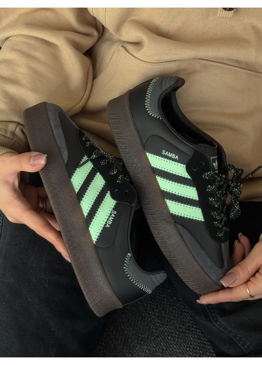 Кросівки жіночі Adidas Samba XLG Black Blue | Адідас Самба Платформ чорні No Brand чорні демісезони (350199331)