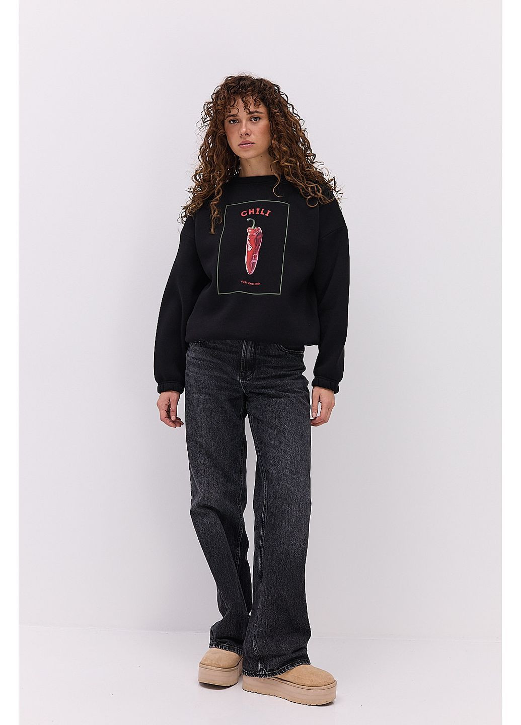 Черный утепленный женский свитшот черный с принтом chili Arjen (364967533)