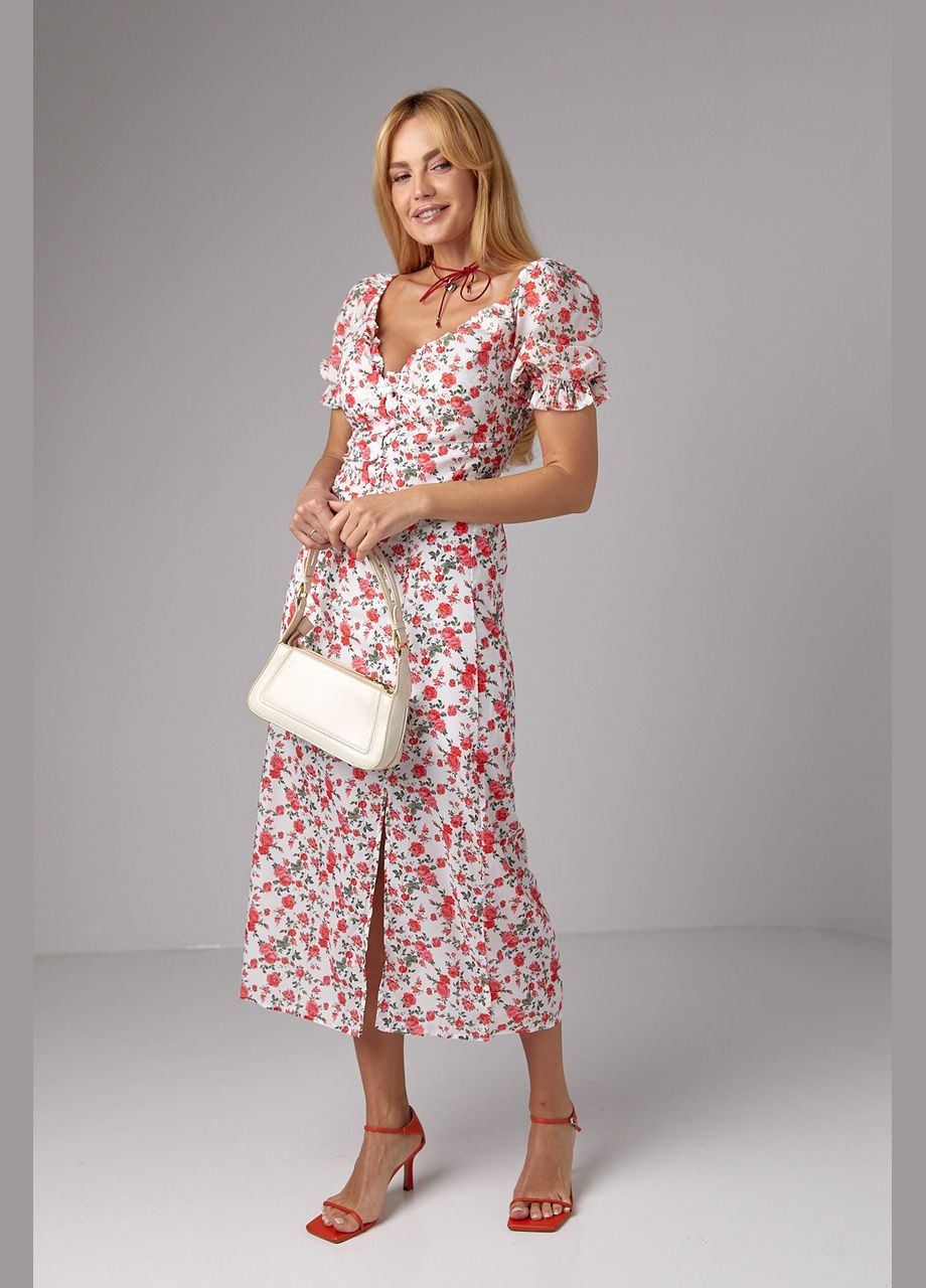 Червона вечірня літня сукня міді з коротким рукавом та відкритими плечима - блакитний колір, l (sku_3297) No Brand з квітковим принтом