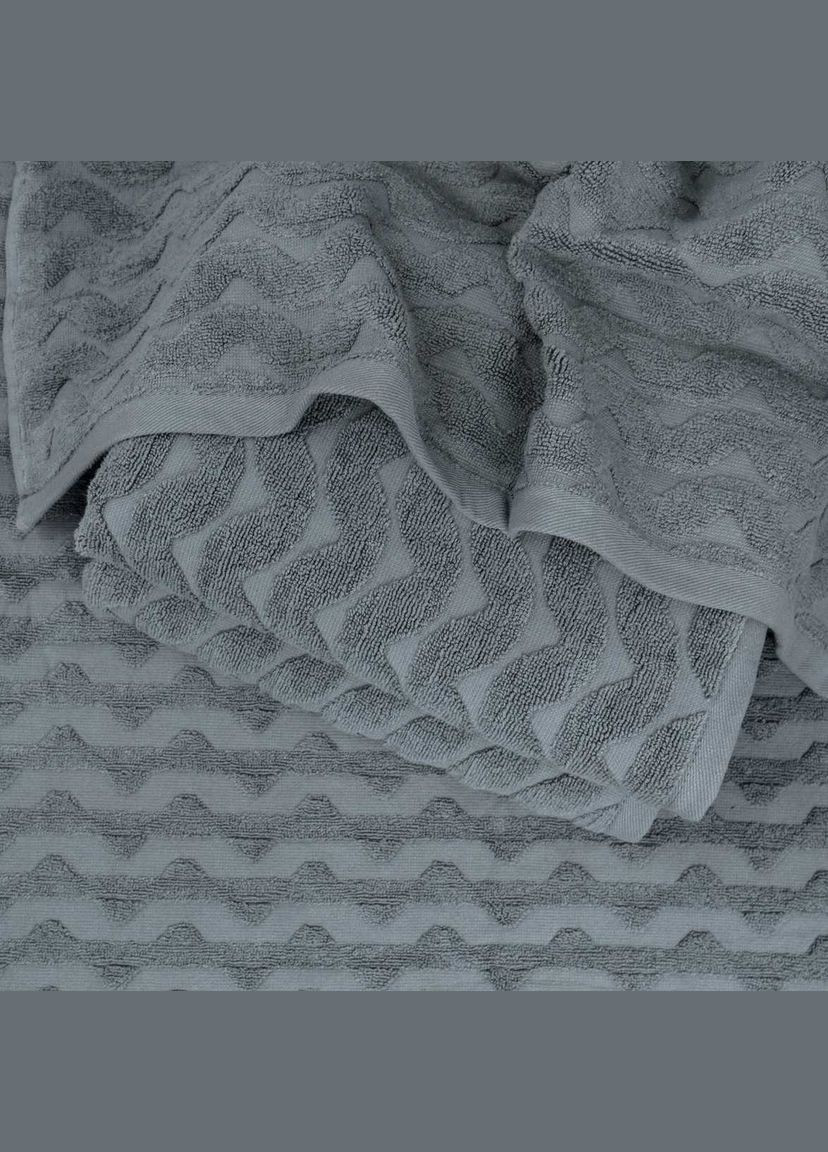 GM Textile комплект махрових рушників жакардових хвиля 2шт 50х90см, 70х140см 500г/м2 (сірий) сірий виробництво -