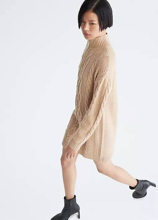 Бежевое повседневный бежевое повседневное платье-свитер с полумолнией Calvin Klein