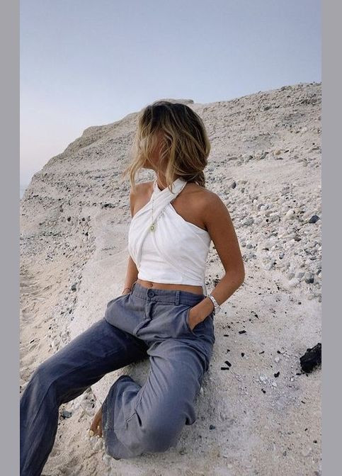 Короткий льняной топ Zara (327666267)