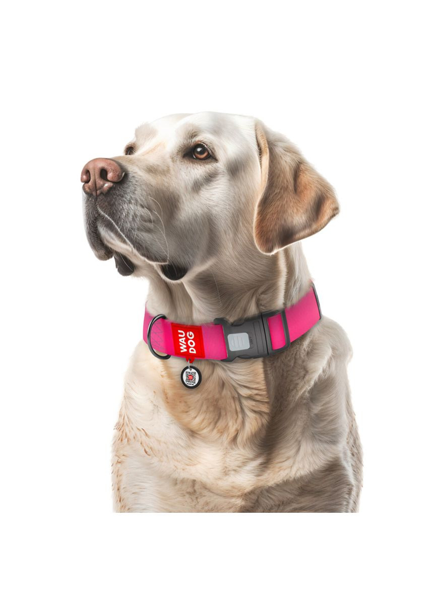 Нашийник для собак водостійкий WAUDOG Waterproof c QR паспортом, пластиковий фастекс, XXL, Ш 40 мм, Дл 46-70 см, рожевий Collar (321969945)