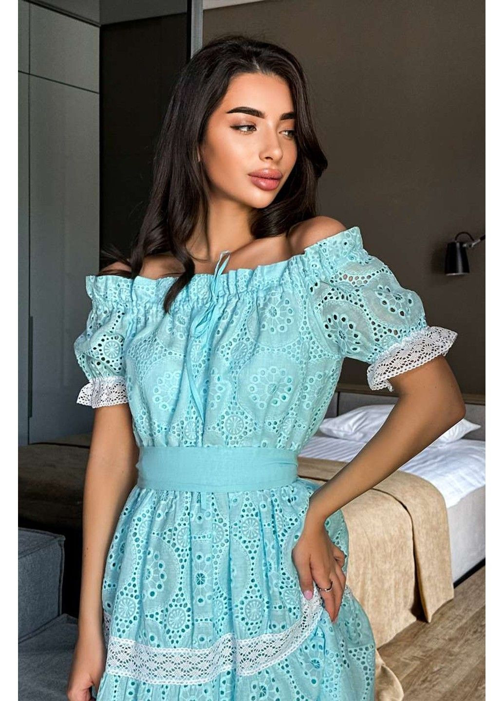 Голубое летнее платье прошва хлопок 22030 голубой Tanita-Romario