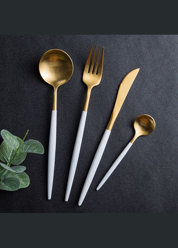 Ложка чайная золотого цвета с белой ручкой из нержавейки. Приборы для ресторанов кафе и дома REMY-DECOR (293152564)