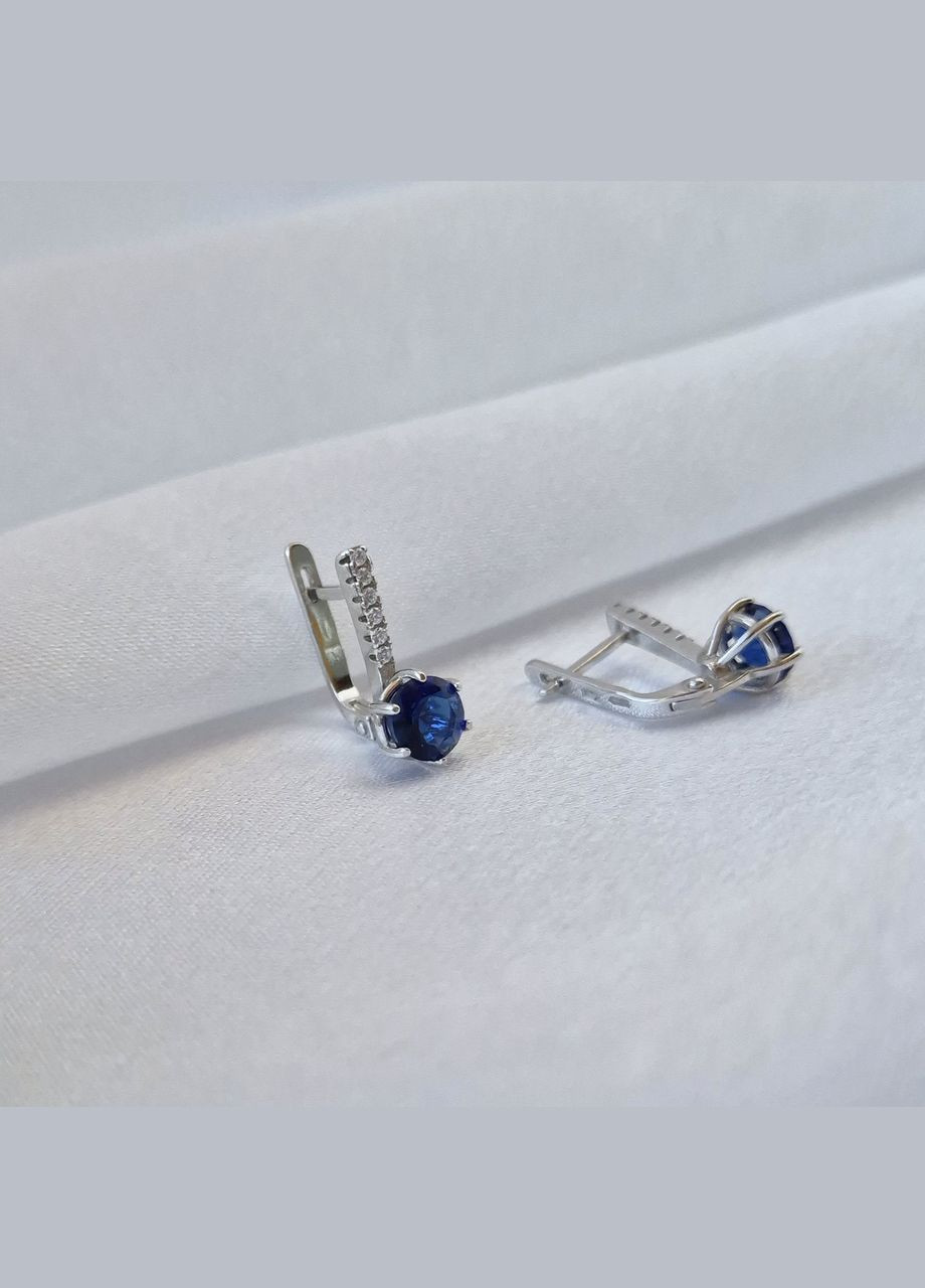 Серебряные серёжки серьги с Синими камнями серебро 925 пробы Родированное 82112с 2.50г No Brand (306741353)