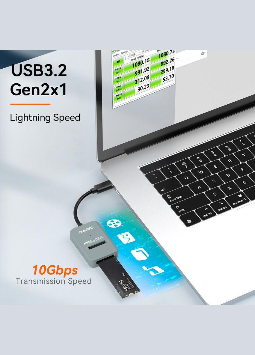 Док-станция Maiwo для M.2 NVMe (PCIe) USB 3.1 Type-C (K1696P 6402) Серая XON E-Tech (304547226)