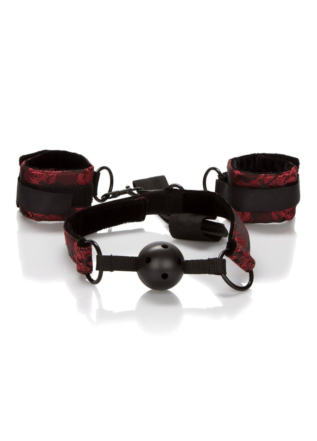 Кляп-шарик с наручниками красно-черный California Exotic (289783238)