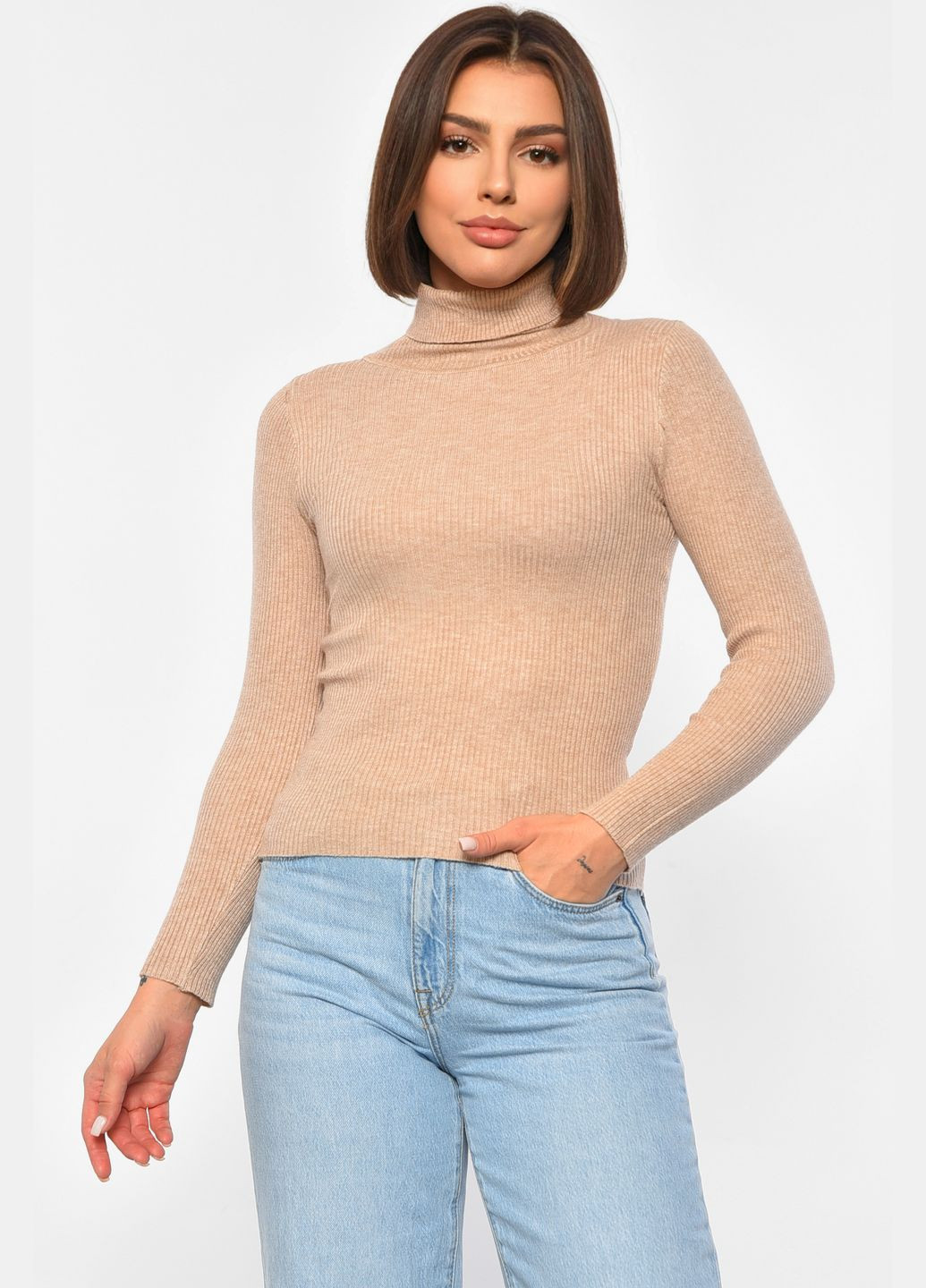 Гольф жіночий однотонний бежевого кольору Let's Shop (301905434)