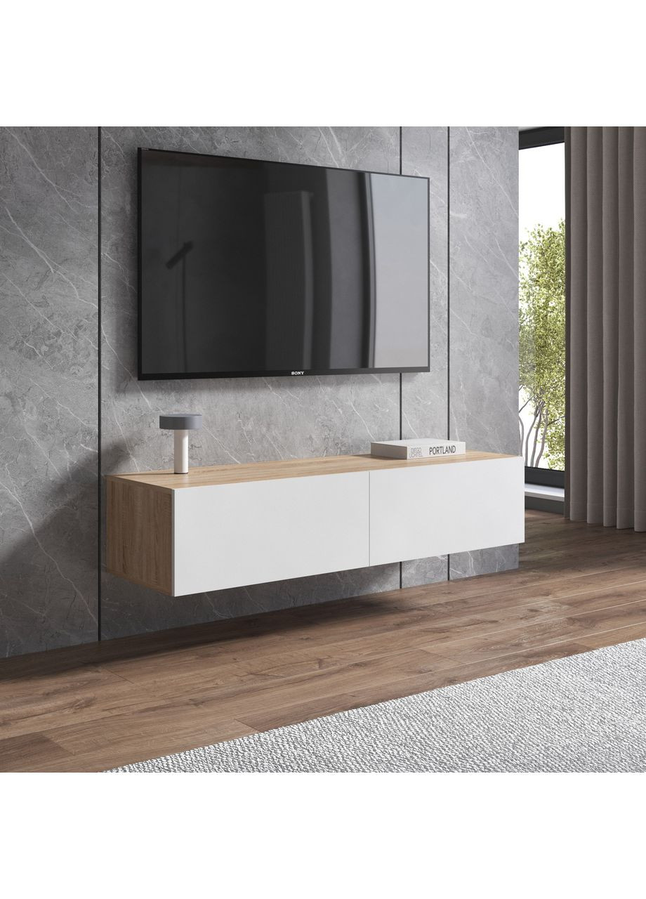Тумба под телевизор навесная с двумя дверцами 1400x300x420 дуб сонома/белый (hm-18-sn-wh) VAYS (363134808)