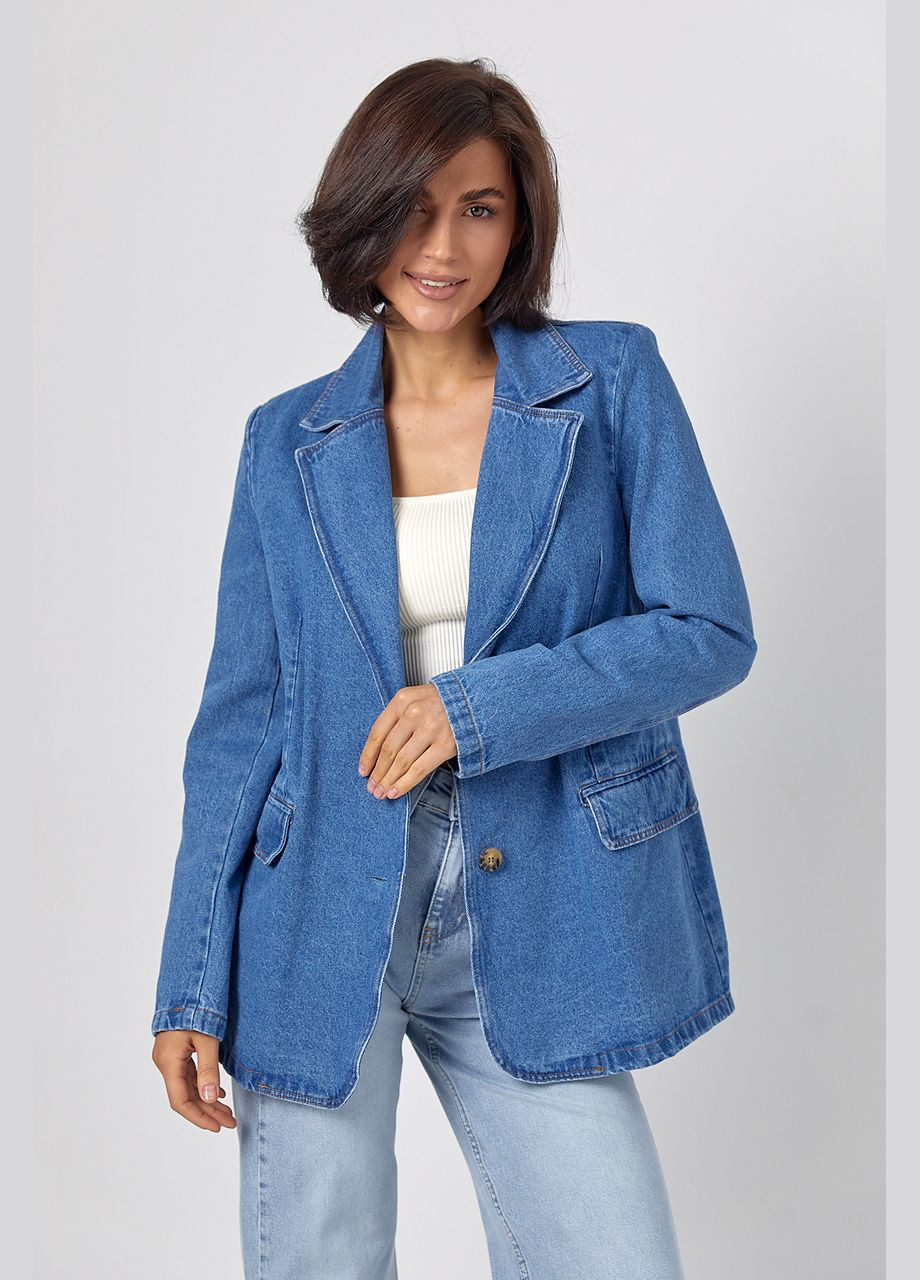 Синий женский женский джинсовый пиджак с имитацией карманов Lurex - демисезонный