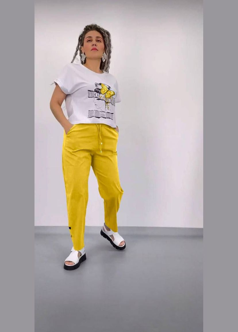 Жіночий костюм двійка із софту колір жовтий р.48/50 454717 New Trend (290111803)