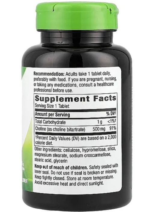 Холин Choline 500 мг 100 таб Nature's Way (370162157)
