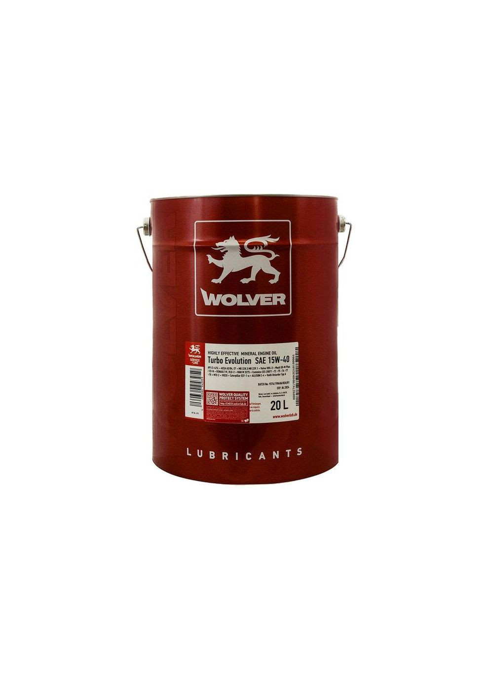 Автомобильное моторное масло Turbo Evolution 15W-40 20л Wolver (352761918)