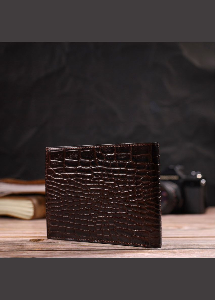 Чоловічий гаманець без застібки з натуральної шкіри з тисненням під крокодила 21763 Canpellini (331908182)