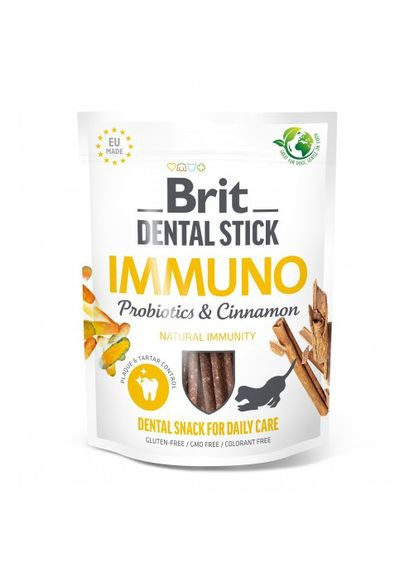 Ласощі для собак Dental Stick Immuno для міцного імунітету, пробіотики та кориця, 7 шт, 251 г Brit (362582878)