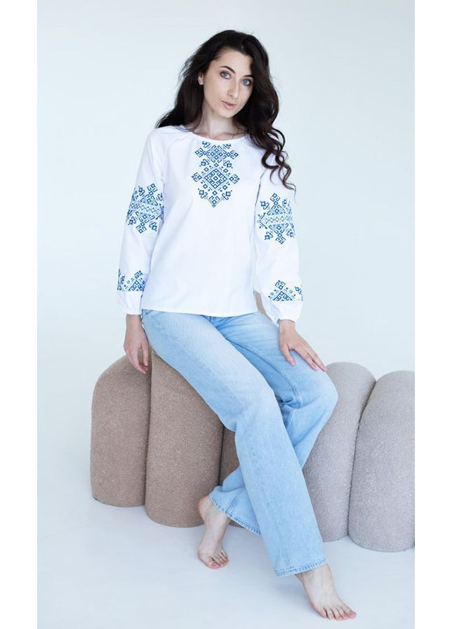 Белая женская вышиванка vishivano4ka 2176-3 узор геометрический хлопок (362733046)