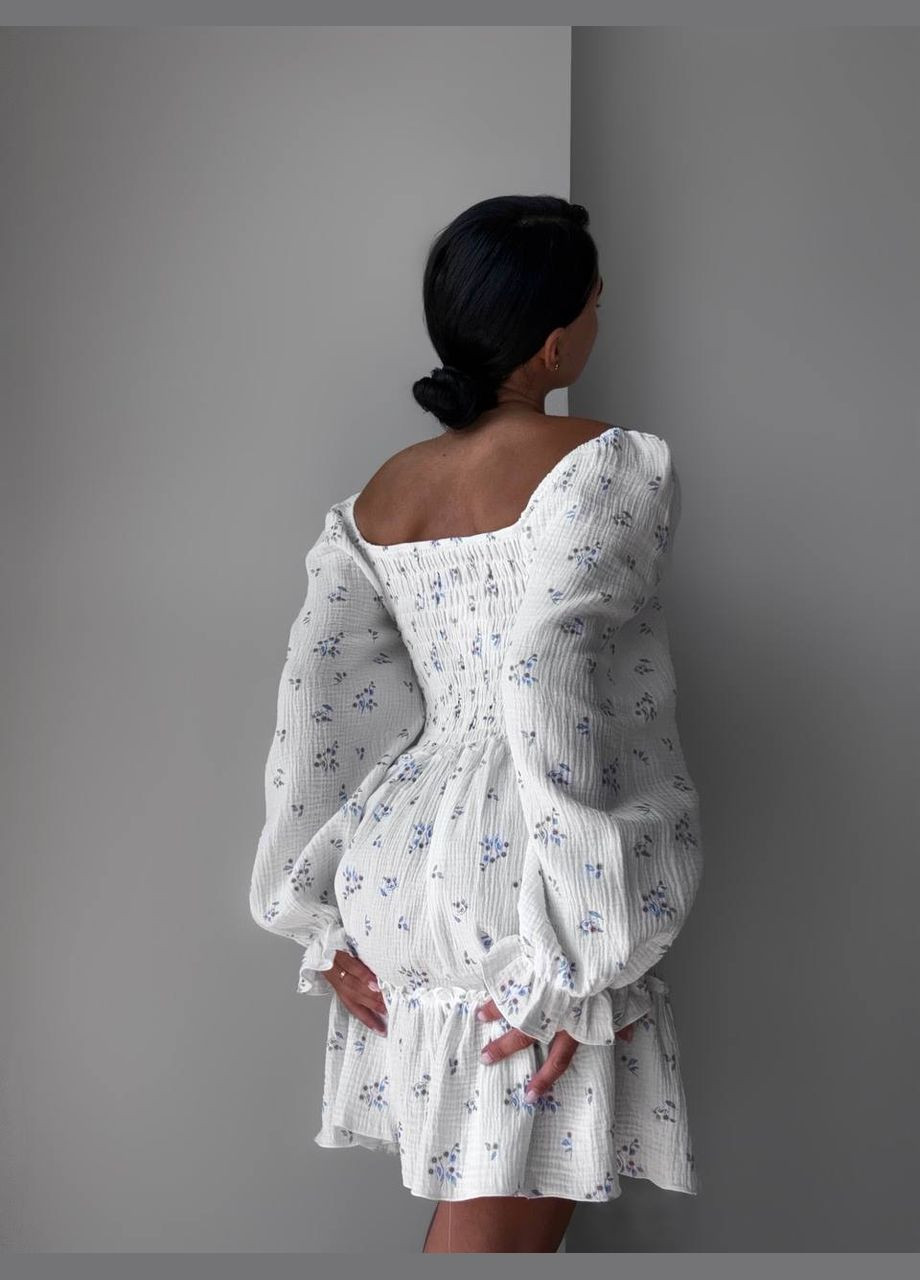 Білий повсякденний, кежуал жіноча біла сукня No Brand з квітковим принтом