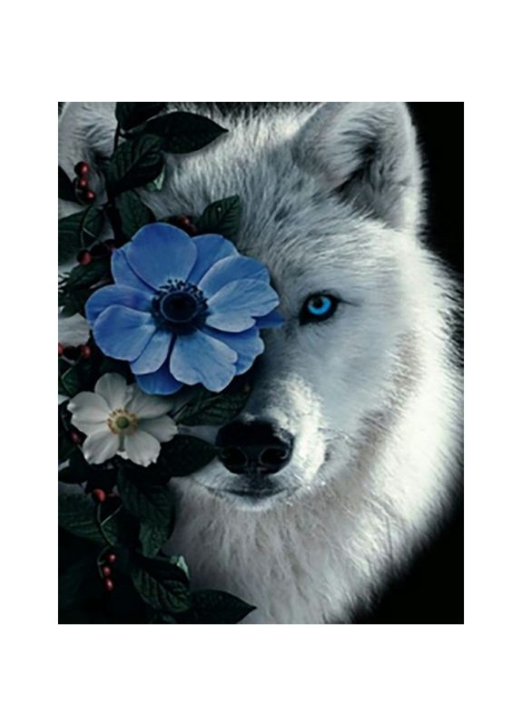 Алмазная мозаика для взрослых Белый волк в цветках акриловая для творчества см JSFH85892 Strateg (362438122)