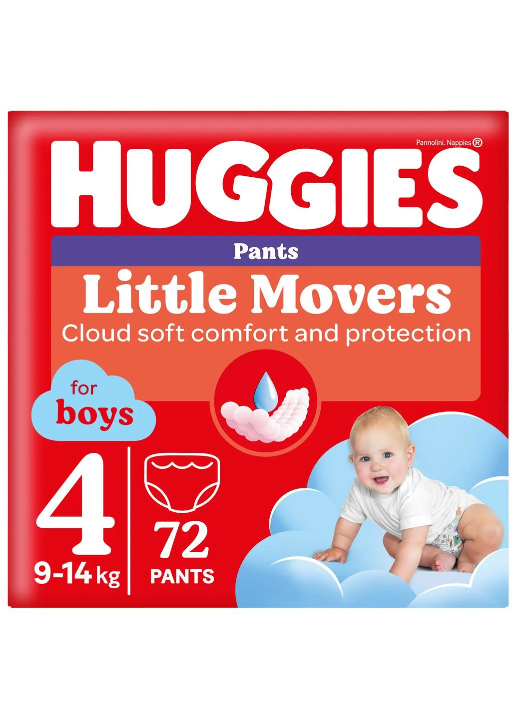 Подгузники-трусики для мальчиков Little Movers Pants 4 (9-14 кг), 72 шт. Huggies 5029053564104 (331787837)