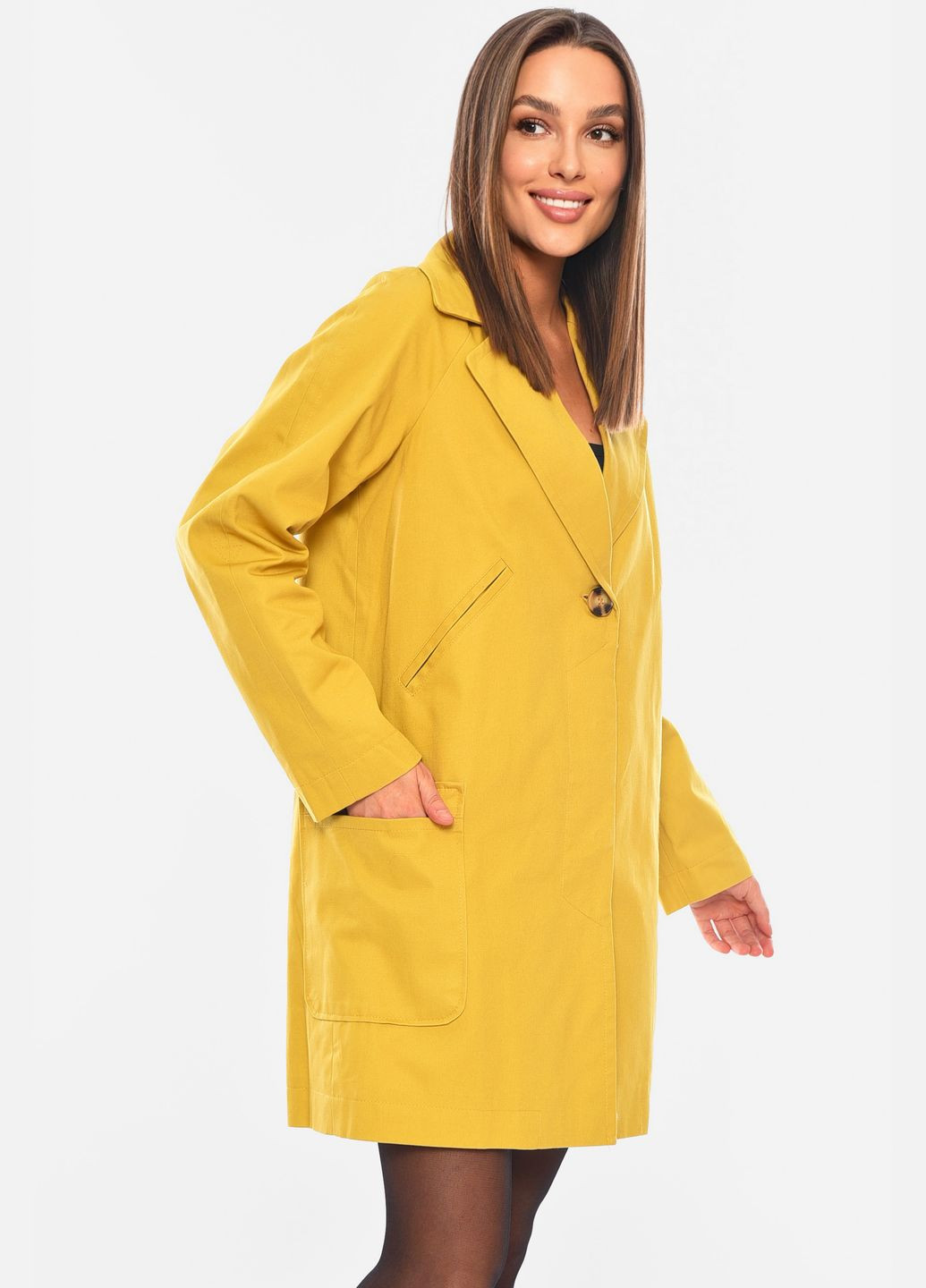 Горчичное демисезонное Пальто женское горчичного цвета Let's Shop