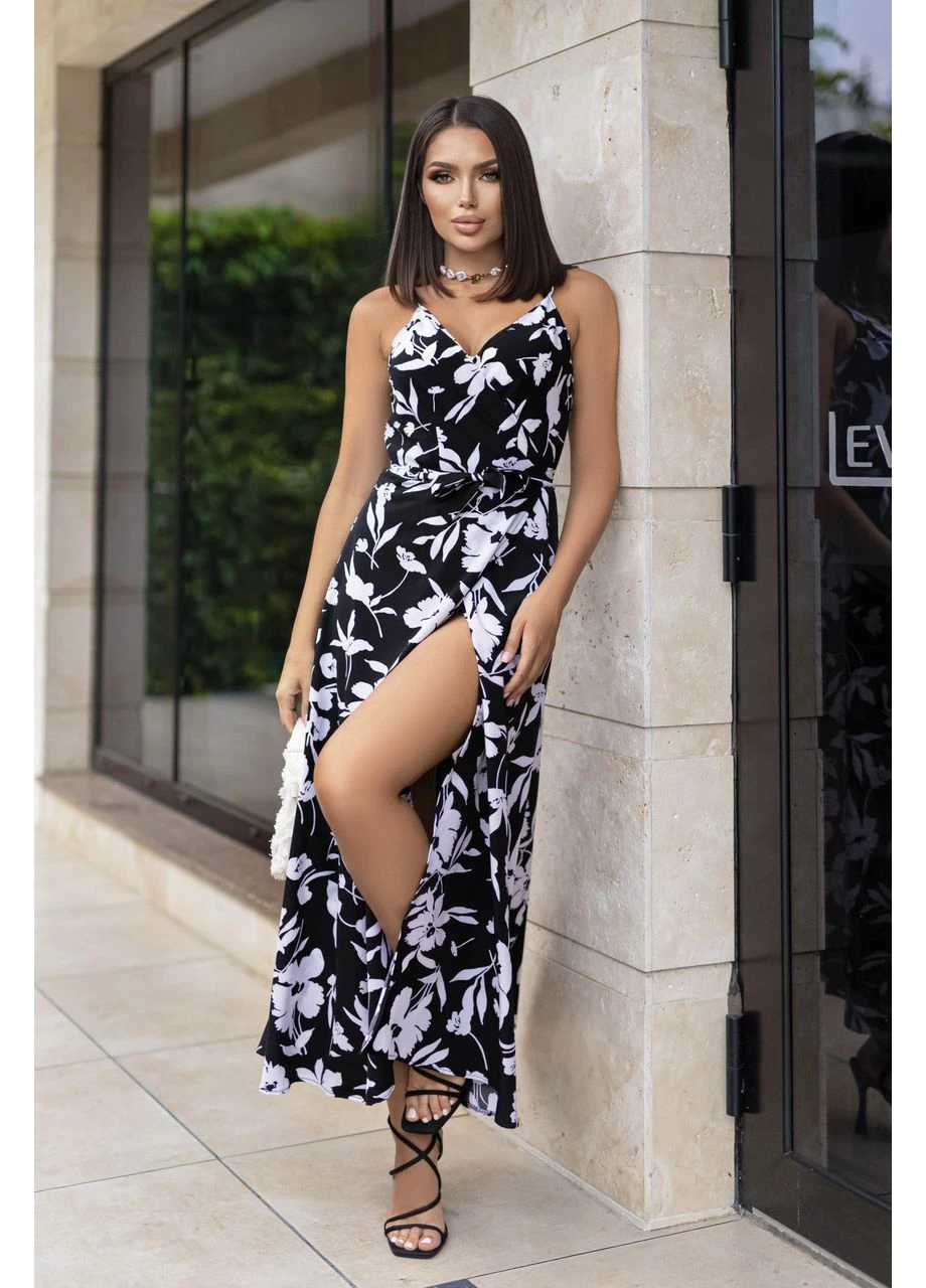 Чорна літня довга сукня на запах Fashion