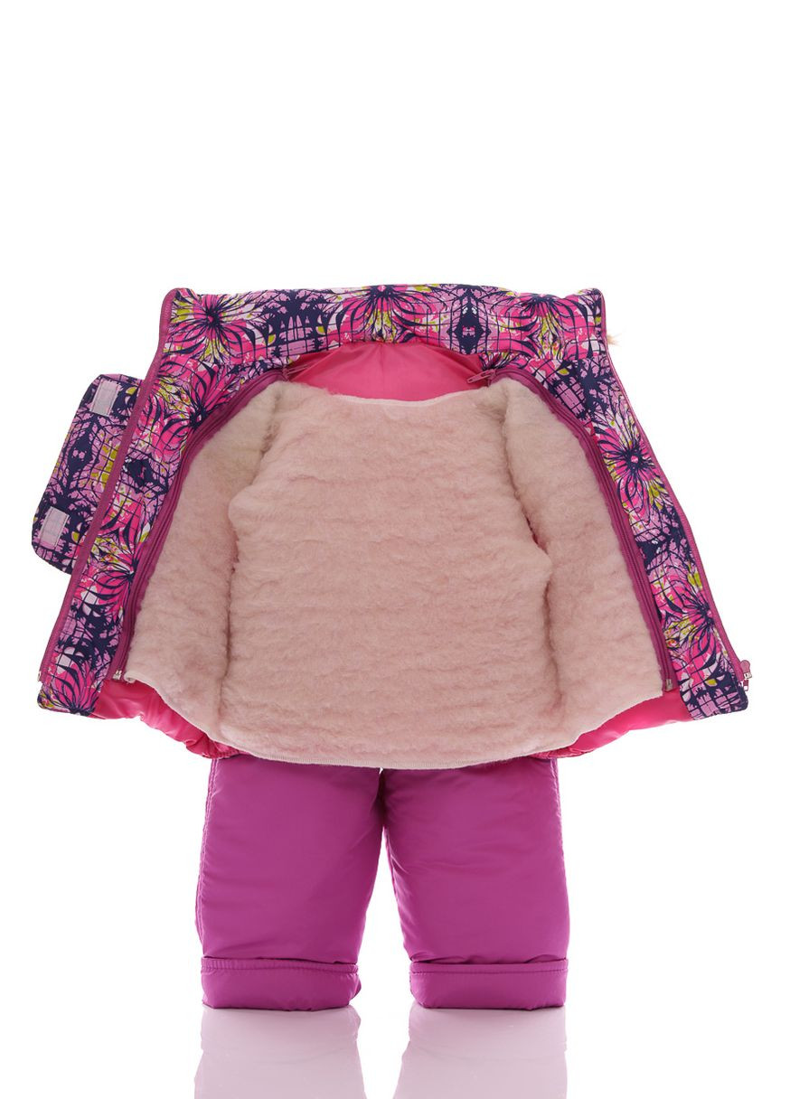 Рожевий зимній комбінезон на синтепоні для дівчинки з принтом абстракції нуль підстібка рожевий білий з чорним хутром 86 см (50725) BABYKROHA