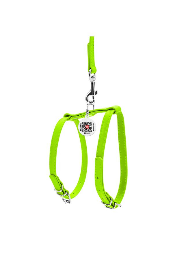 Шлей с поводком для собак кожаный Glamour с QR паспортом, Ш 9 мм, А 20-30 см, В 30-40 см салатовый WAUDOG (326836279)