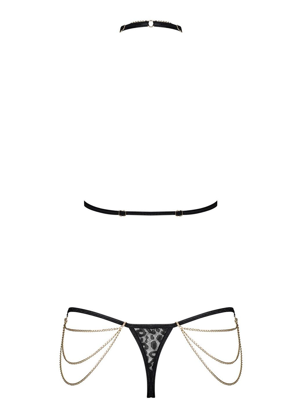 Комбінований демісезонний комплект із ланцюжками pantheria 2-pcs set black l/, бюстгальтер, трусики, l/xl Obsessive