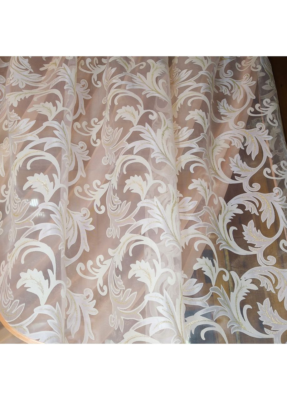 Занавеска короткая готовая Камелия персик вензель крем левая No Brand (372133962)