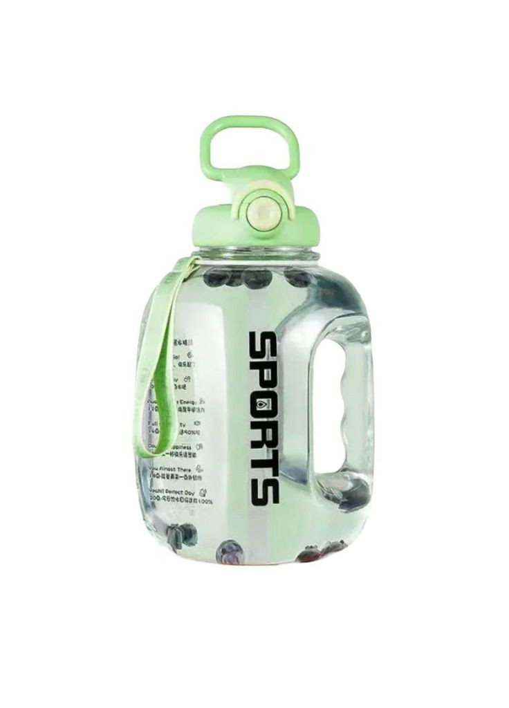 Зеленая прозрачная бутылка для воды, 1600 мл, с соломинкой внутри. No Brand (285119734)