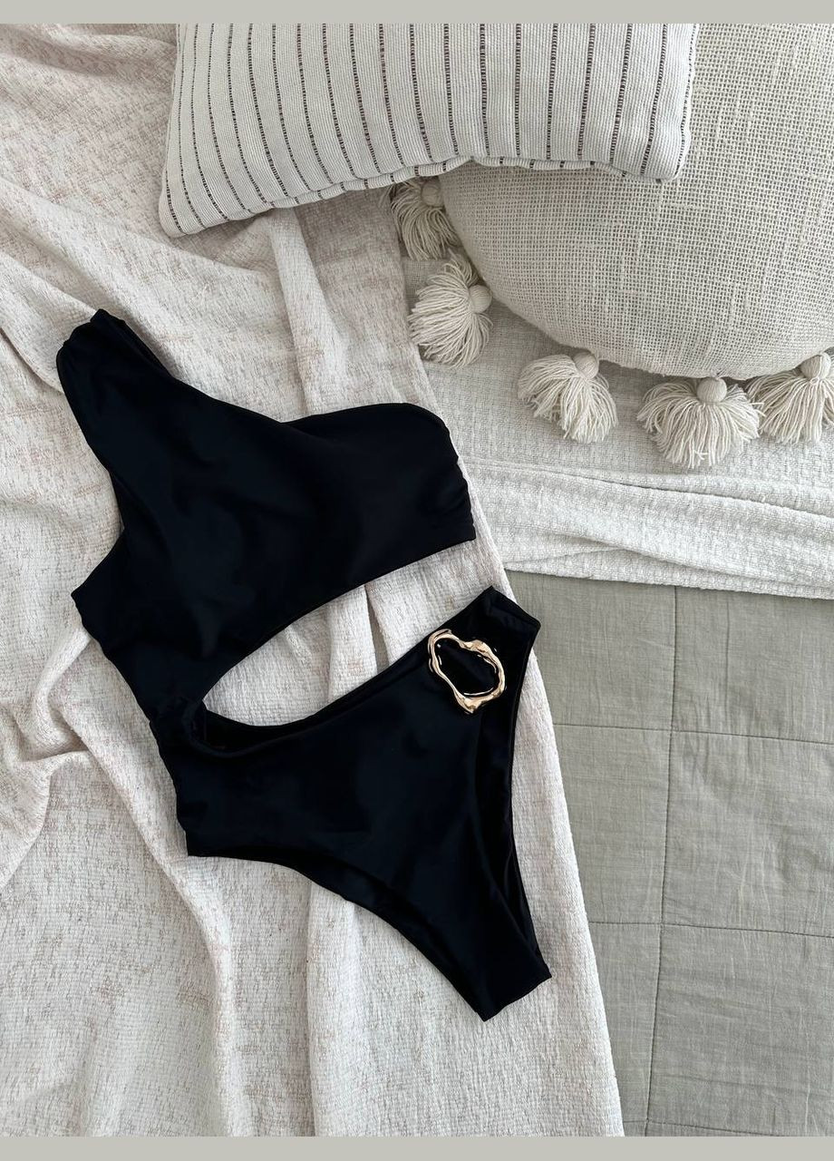 Черный летний женский купальник сплошной черный слитный No Brand