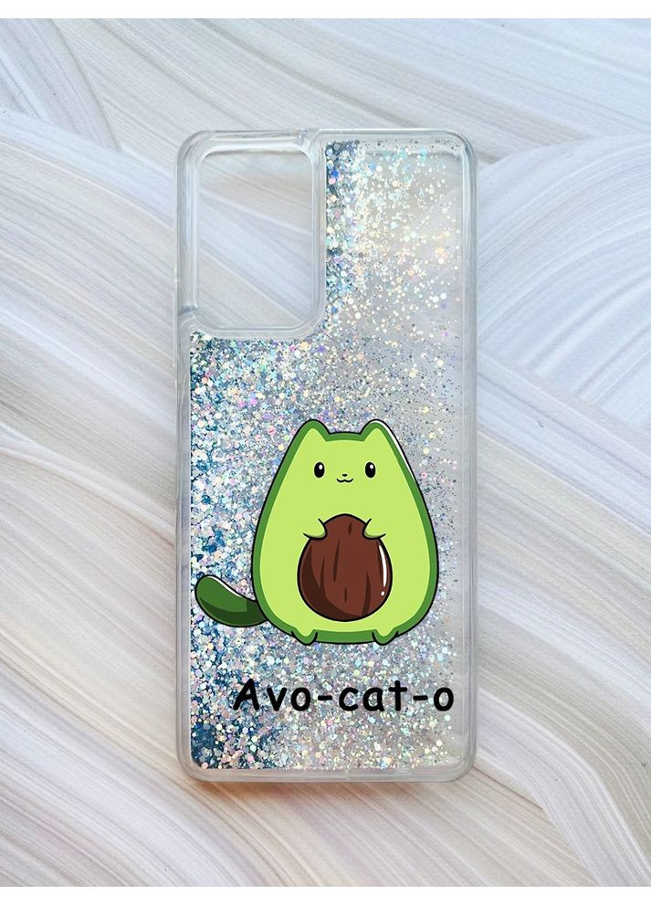 Чехол с плавающими блестками на Xiaomi Redmi Note 10 Pro/10 Pro Max Котик Авокадо (принт 306) CASE CONTROL (360660003)