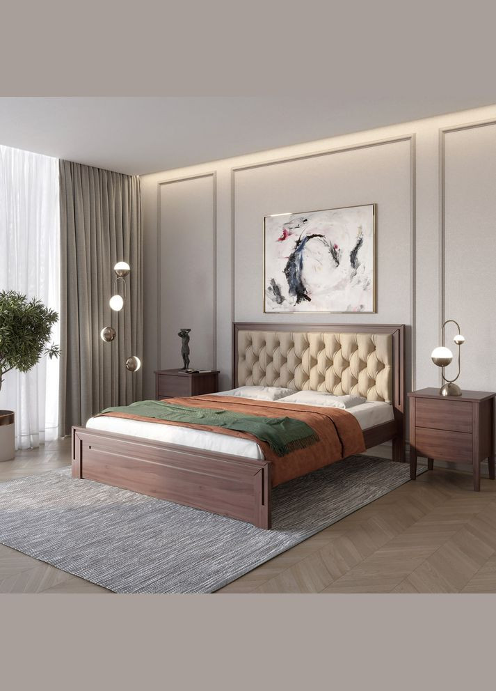 Двоспальне дерев'яне ліжко Торонто Т3 /Аляска 23 (бежевий) 140х190 см (MBG-7786) Mebigrand (368281302)