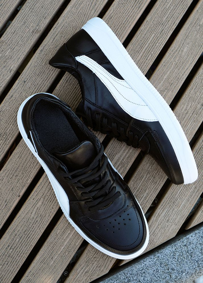 Черные демисезонные мужские кроссовки из натуральной кожи черного цвета 35544 No Brand