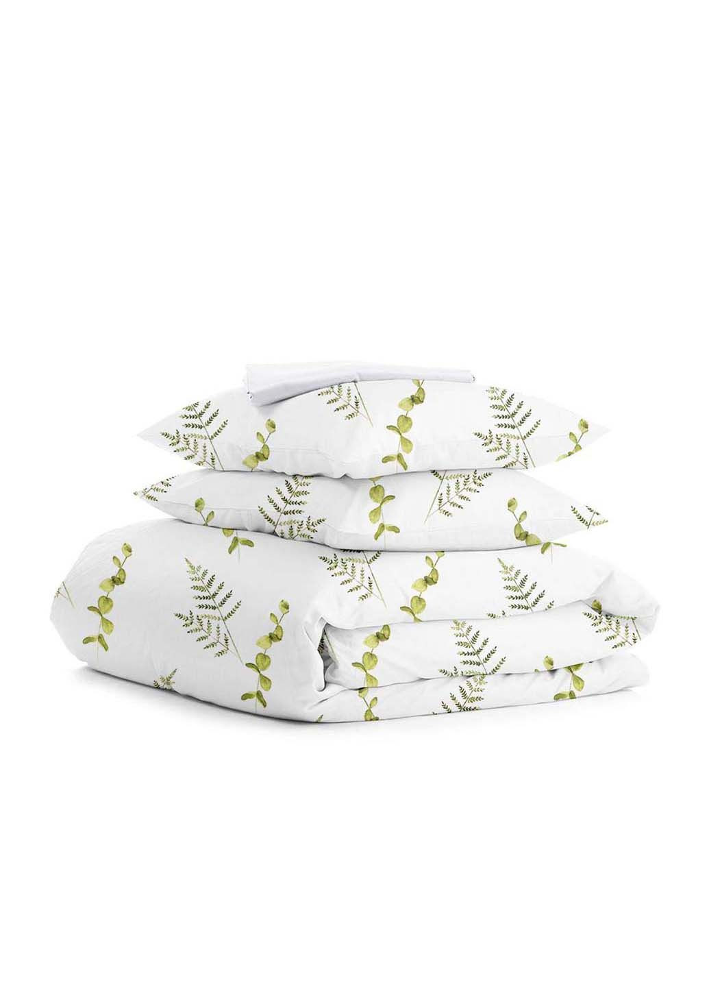 Двоспальна постіль з простирадлом на гумці Green Foliage 180х220 см Cosas (307386027)