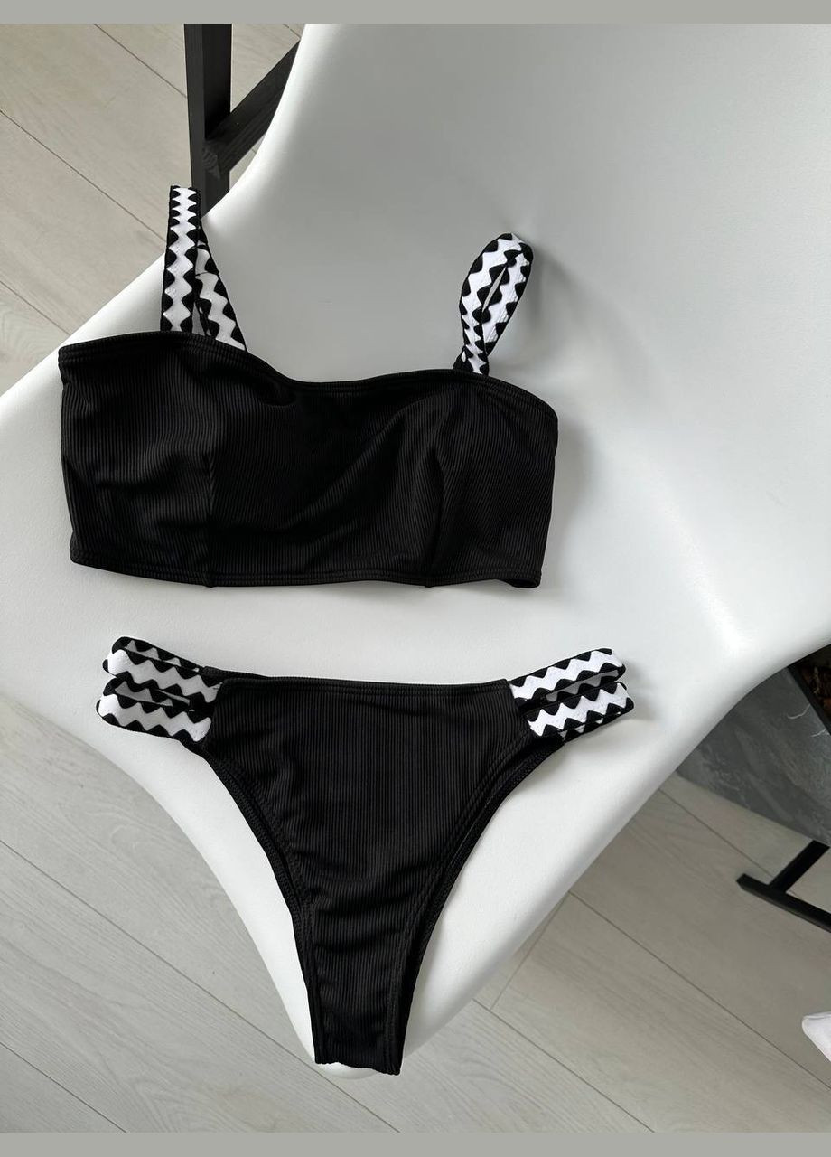 Чорний літній купальник жіночий роздільний топ + трусики роздільний No Brand