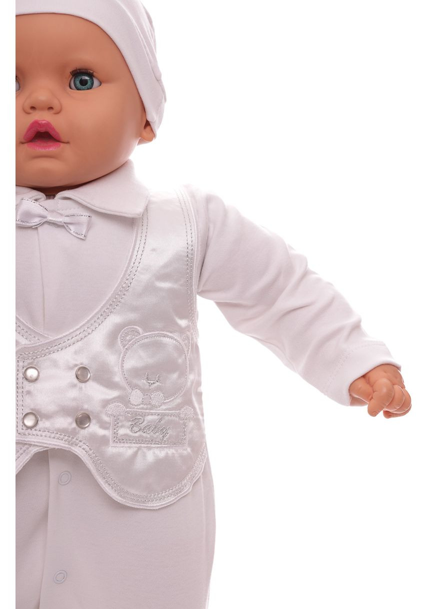 Чоловічок з шапкою для хлопчика інтерлок Ведмедик білий 62 см (35470) Murat baby (296193320)