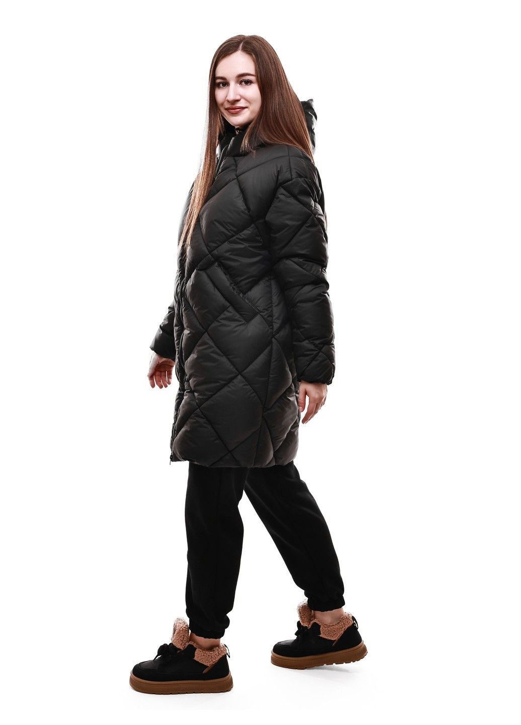 Черная зимняя куртка зимняя женская No Brand