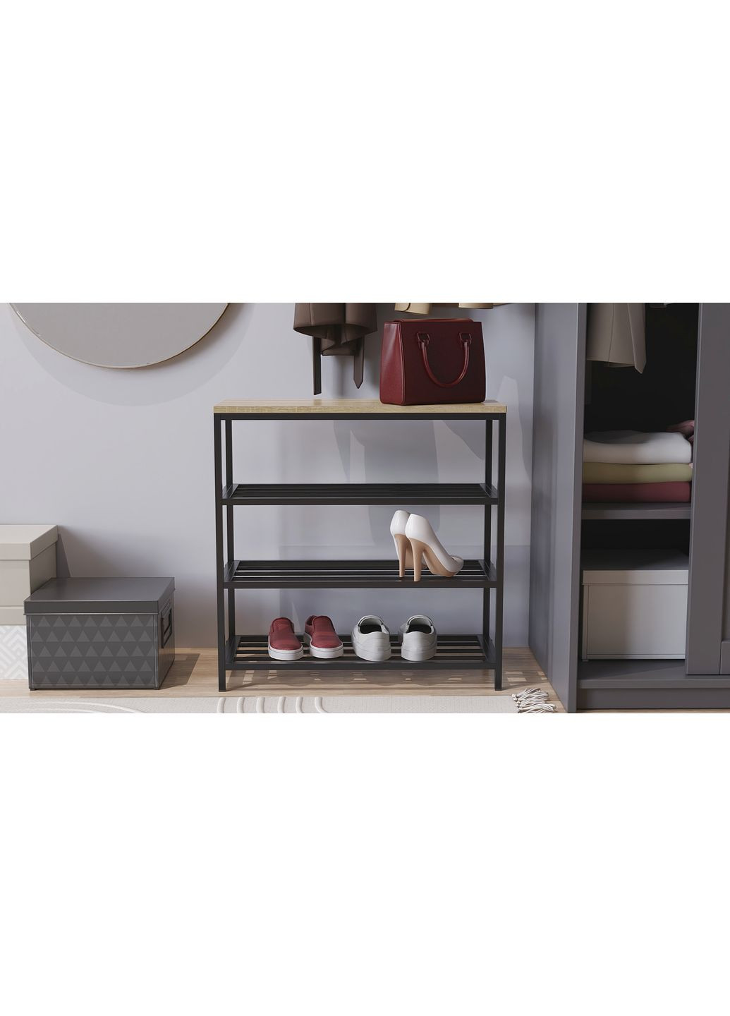 Полка для обуви Слайм 3 635x630x260 Черный металл ДСП 16 мм (FRD-105158) Ferrum-decor (353501402)