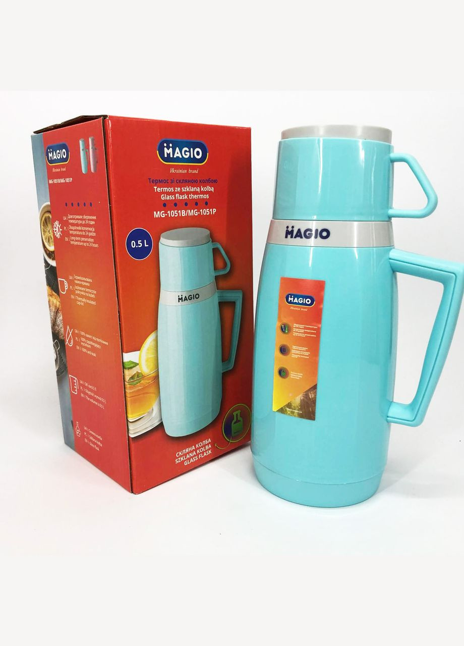 Термос MG-1051B зі скляною колбою, Хороший термос, Термос для води. Колір: блакитний Magio (364663690)